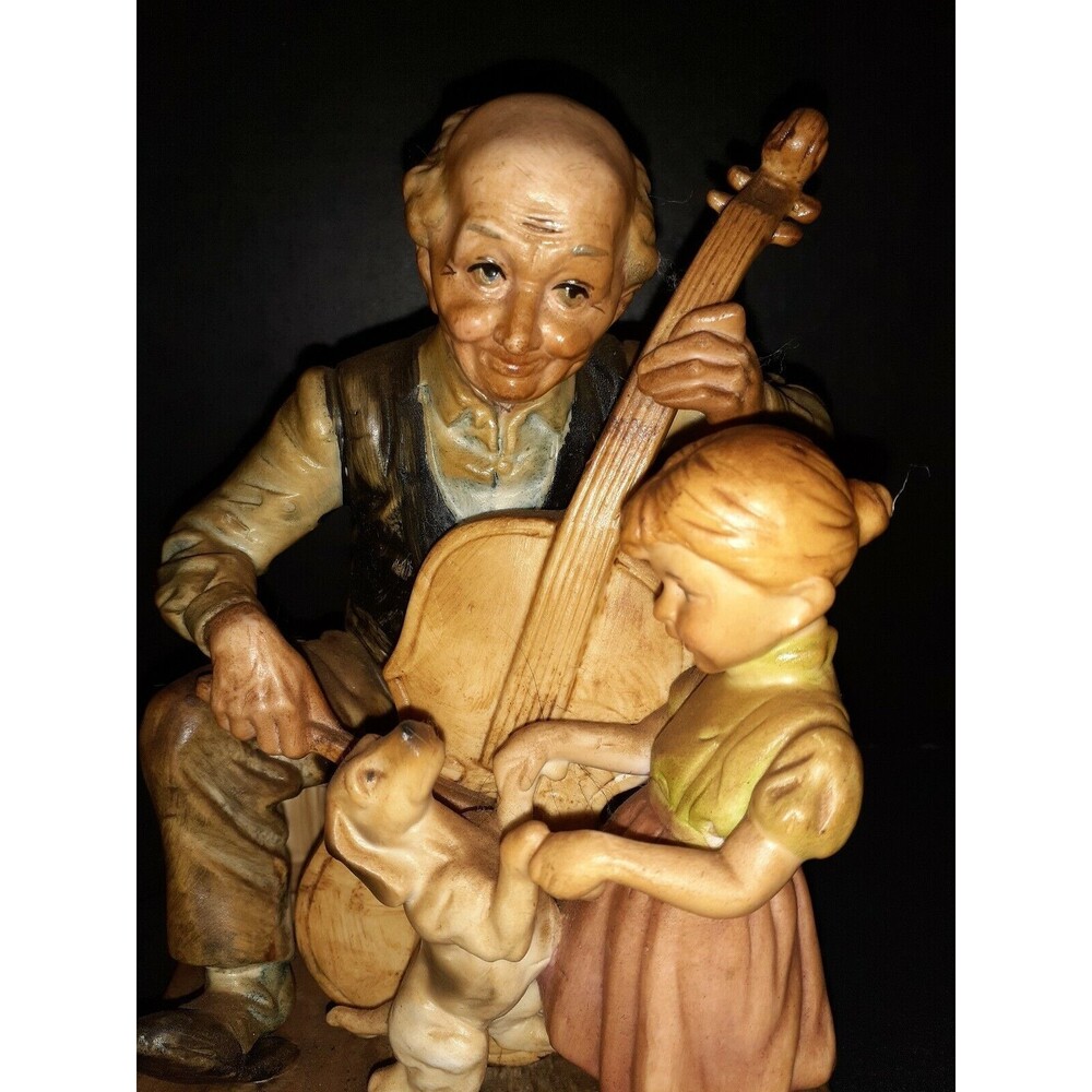 A Price Import Japan Figurine Grandpa Cello Girl And Dog Porcelain